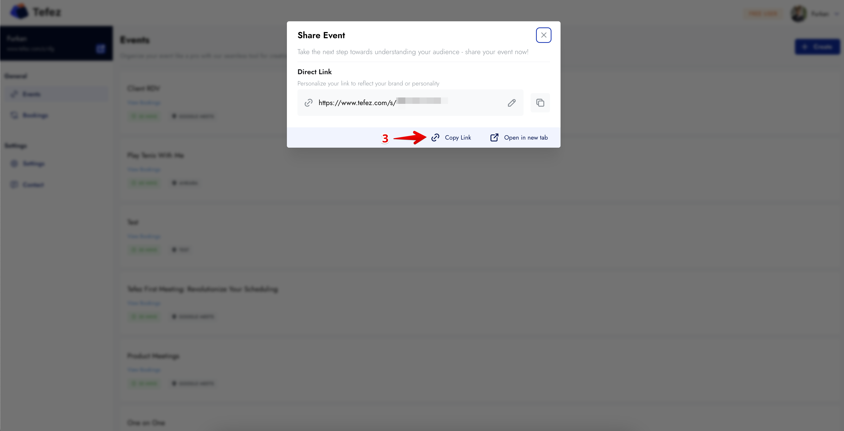 Published Tefez booking page showing a calendar and appointment times