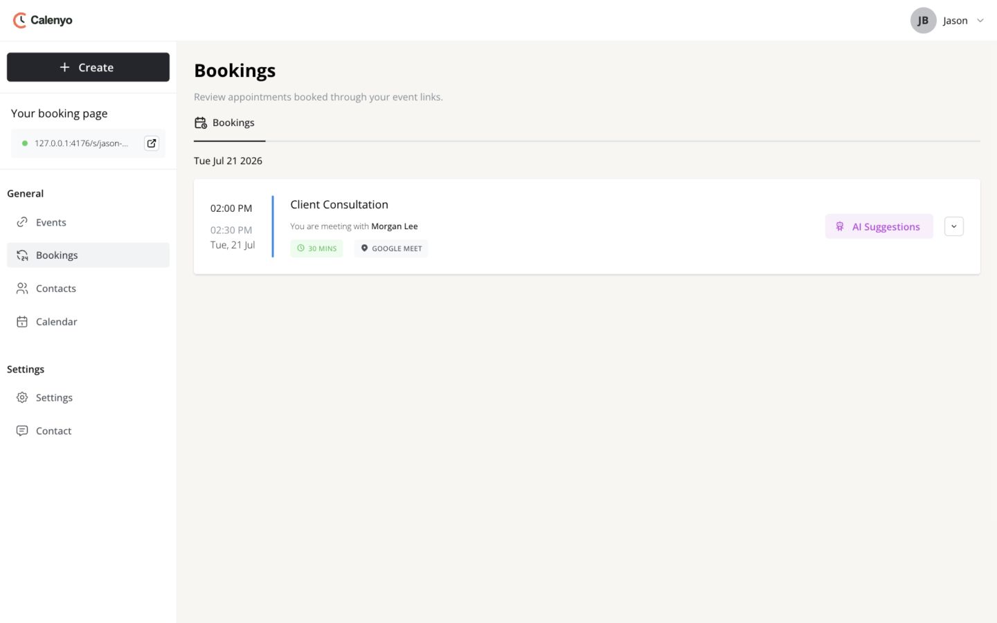 Example upcoming bookings list with Morgan Lee selected