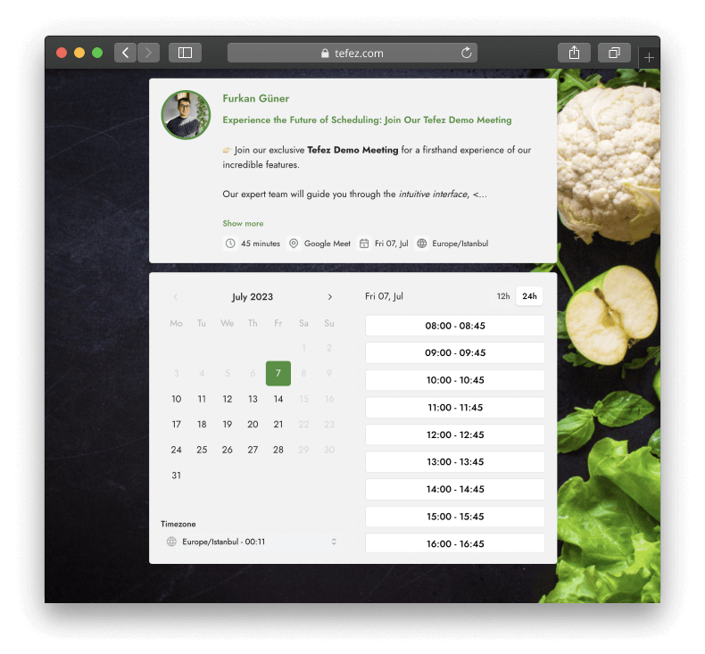 Nutrition Tefez booking page theme