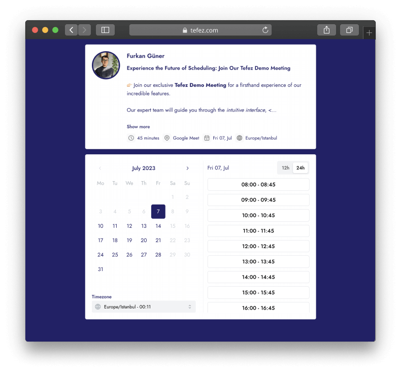 Recruiting Tefez booking page theme