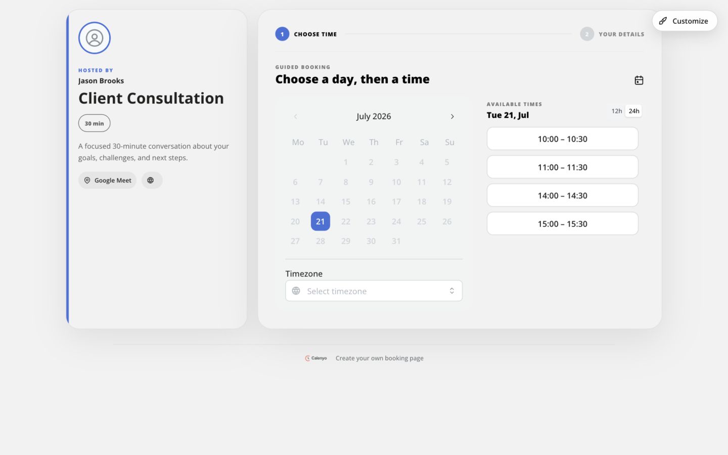 Default Calenyo booking page theme